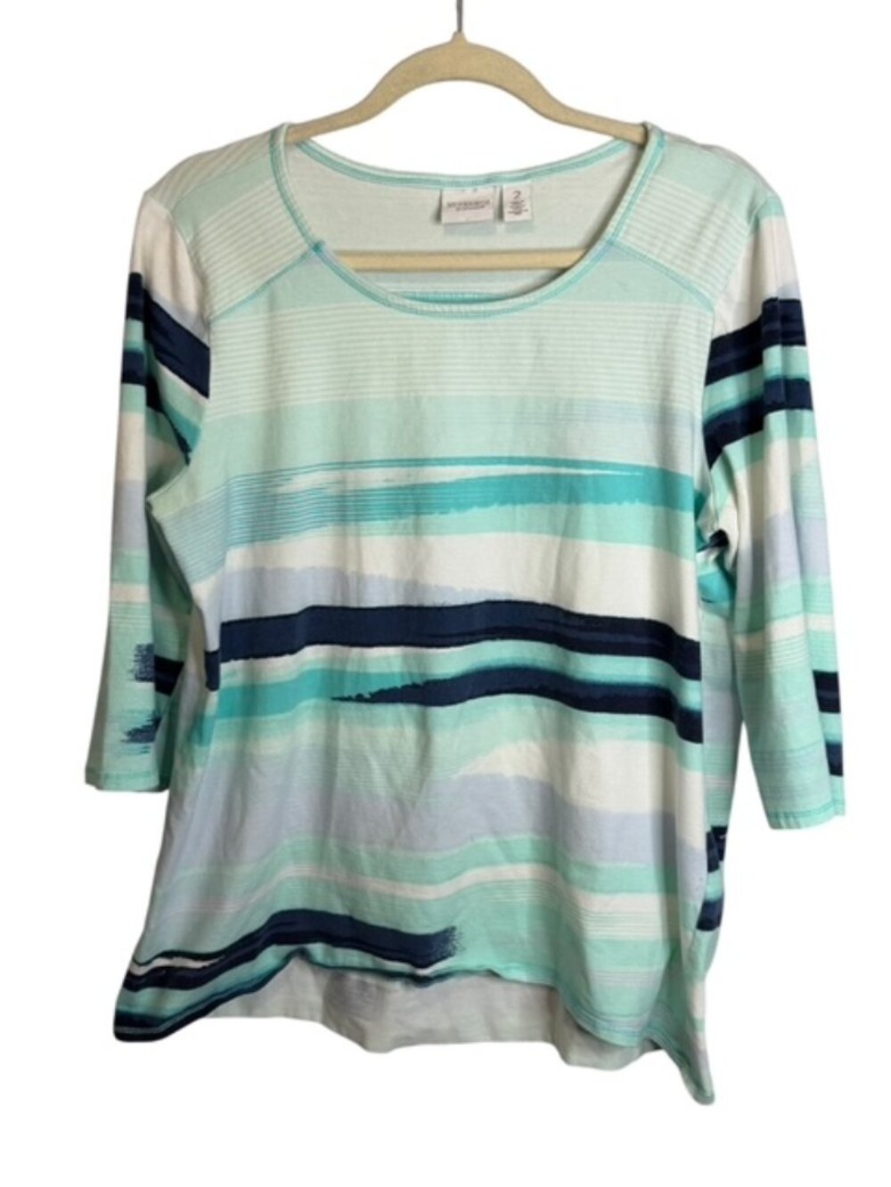 Chico's Blouse Women's Large Scoop Neck Coastal 3/4 Sleeves Abstract Chicos 2